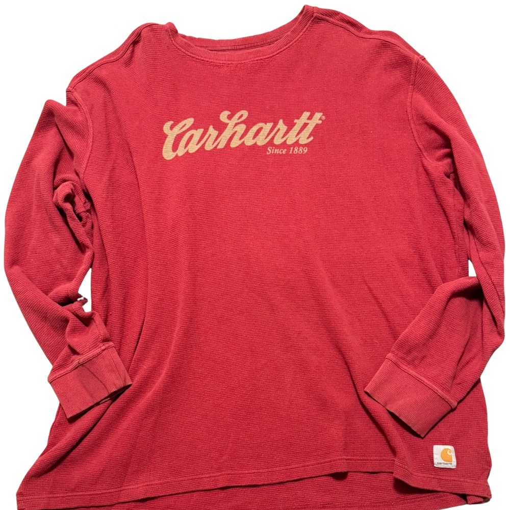 Carhartt Red Logo Sweatshirt 3XL Distressed Workwear Textured Knit 100% Cotton